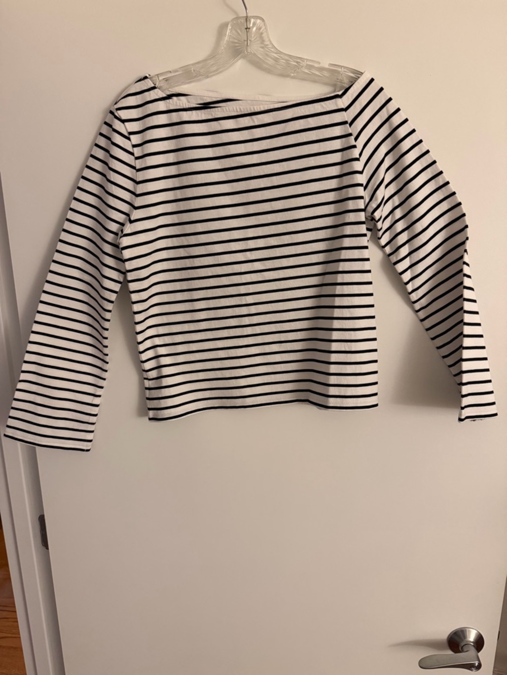Striped Boatneck Long Sleeve Top - White & Black